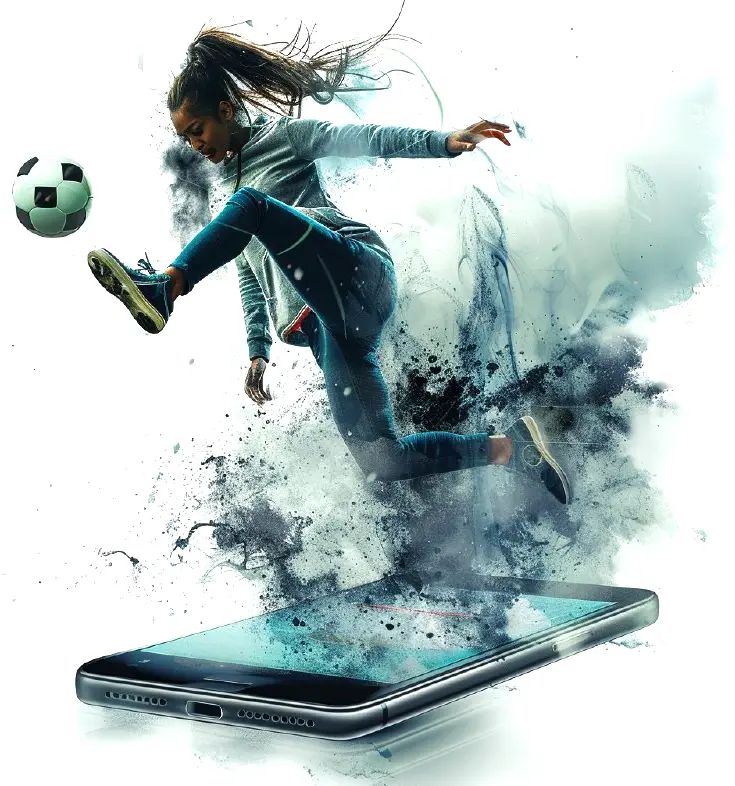 girl kicks the ball on phone